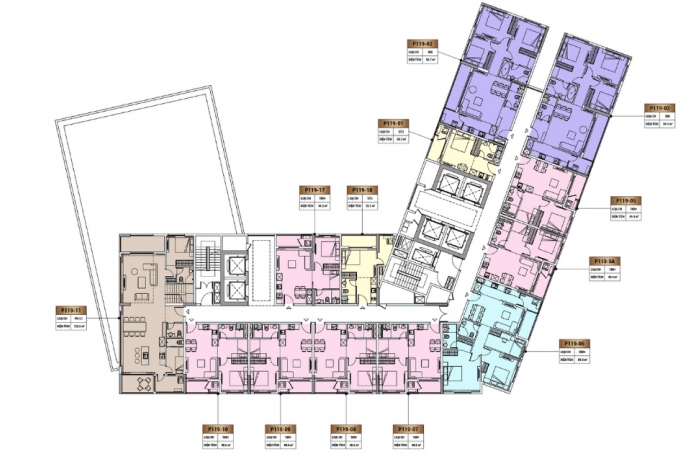 Layout các căn ở tầng 19, 21, 23 và 25