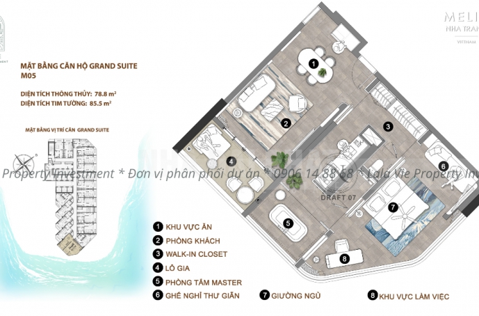 Layout căn hộ Melia Nha Trang - Grand Suite (Mã căn: M05)