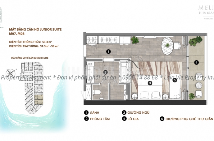 Layout căn hộ Melia Nha Trang - Junior Suite (Mã căn: M07, M08)