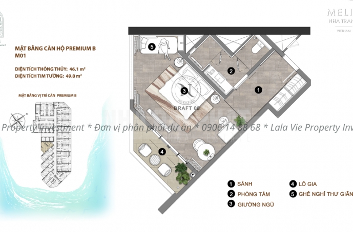 Layout căn hộ Melia Nha Trang - Premium B (Mã căn: M01)