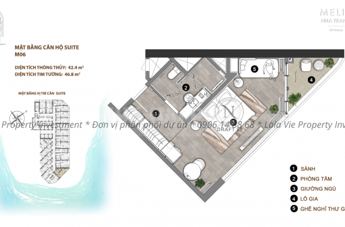Layout căn hộ Melia Nha Trang - Suite (Mã căn: M06)