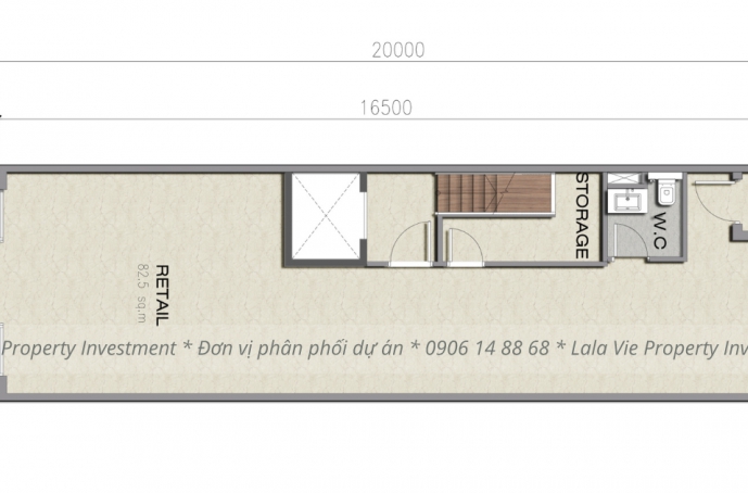 Layout townhouse có diện tích 20mx5m (Tầng 1)
