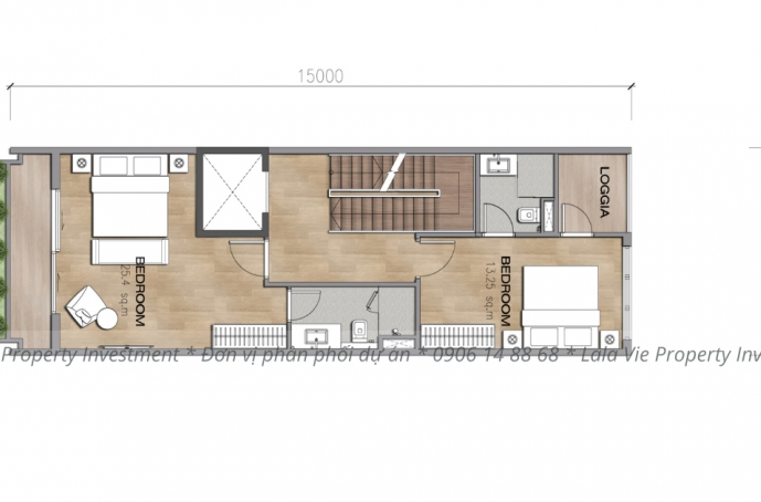 Layout townhouse có diện tích 20mx5m (Tầng 4)