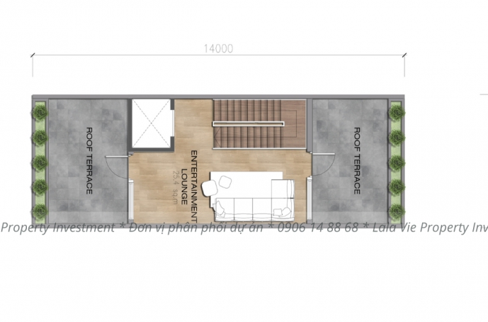 Layout townhouse có diện tích 20mx5m (Tầng 5)
