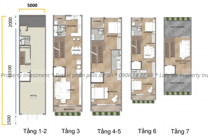 Layout townhouse có diện tích 20mx5m