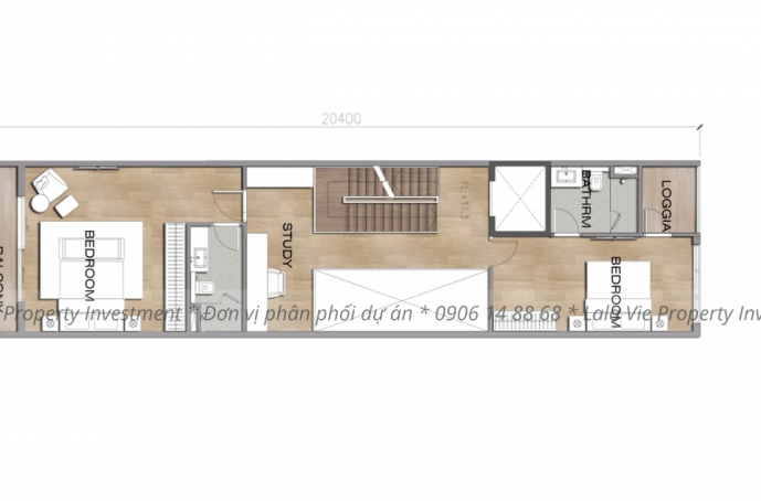 Layout townhouse có diện tích 28mx5m (Tầng 4)