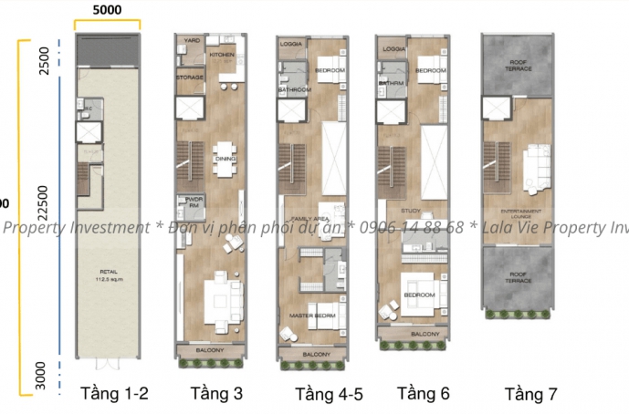 Layout townhouse có diện tích 28mx5m