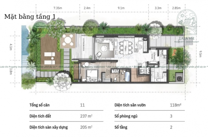 Mặt bằng tầng 1 biệt thự Le Lagon