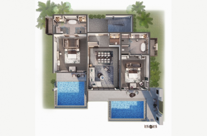 Mặt bằng tầng 1 biệt thự mặt biển Aqua Bay