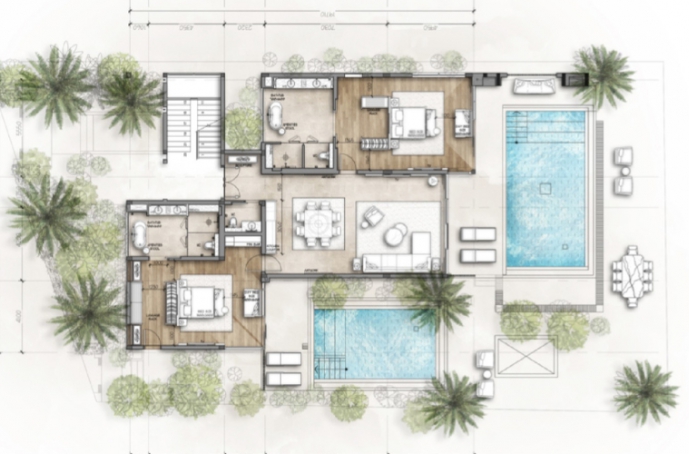 Mặt bằng tầng 1 biệt thự mặt biển Pacific Lagoon