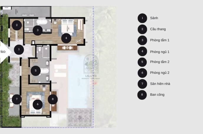 Mặt bằng tầng 2 biệt thự 4 phòng ngủ