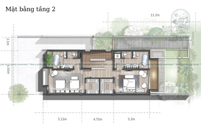 Mặt bằng tầng 2 biệt thự Le Lagon