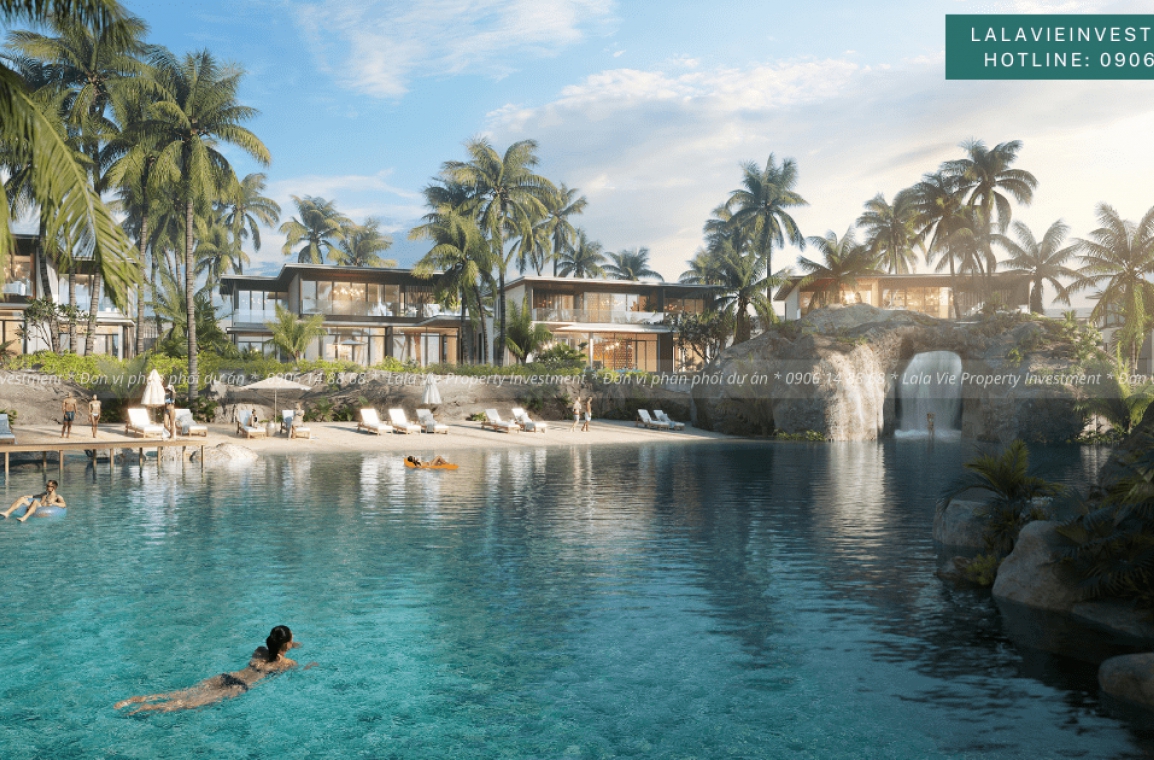 Phối cảnh bãi biển riêng biệt gần khu vực hồ Lagoon tại Gran Melia Nha Trang