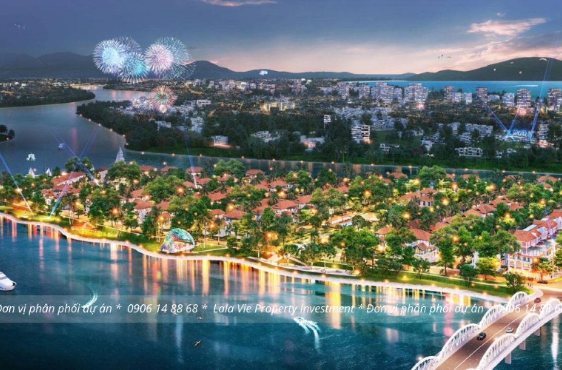 Phối cảnh khu biệt thự Sunneva Island Đà Nẵng vào ban đêm