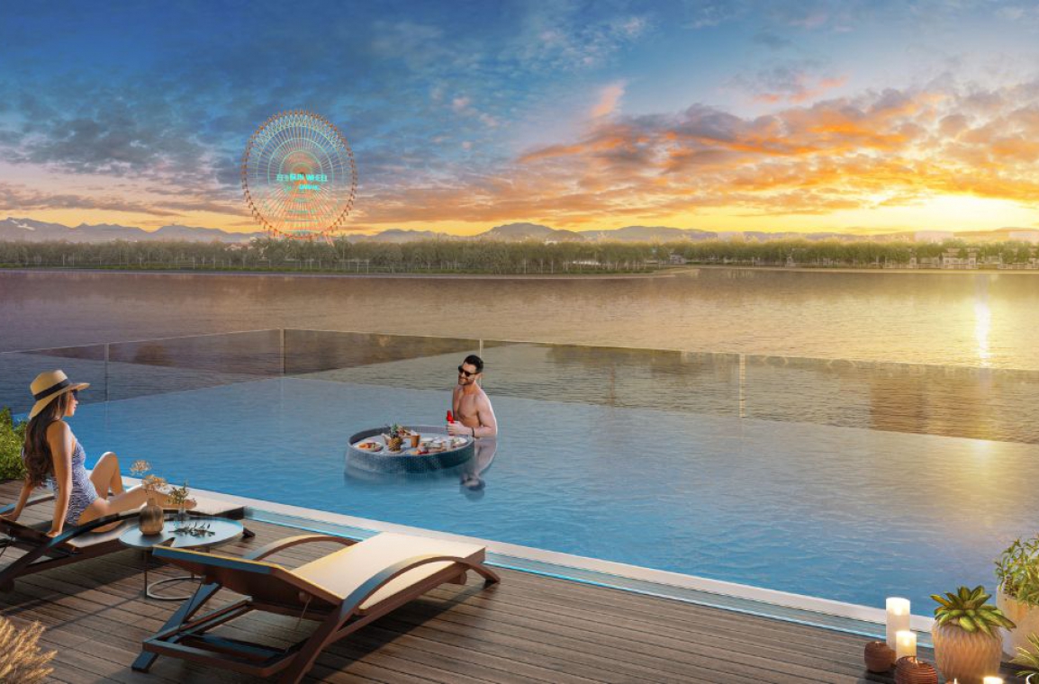 Phối cảnh khu vực hồ bơi vô cực tại The Panoma - Sun Cosmo Residence Da Nang