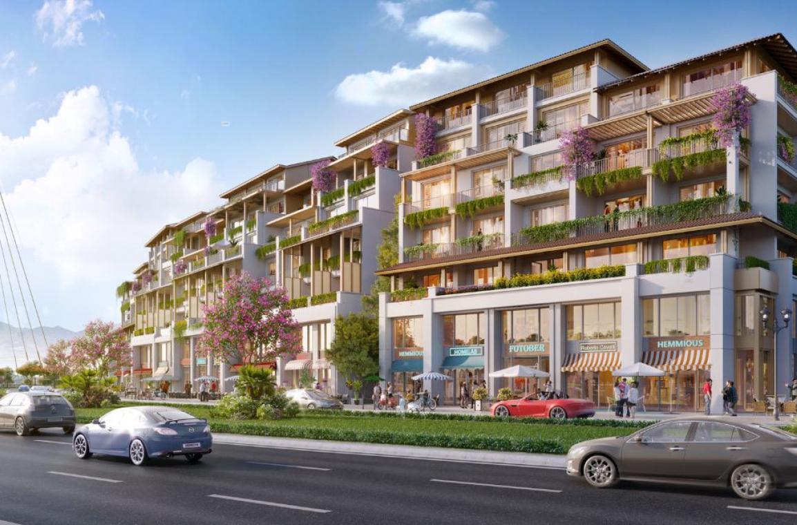 Phối cảnh mặt tiền khu shophouse dự án Sun Cosmo Residence Da Nang
