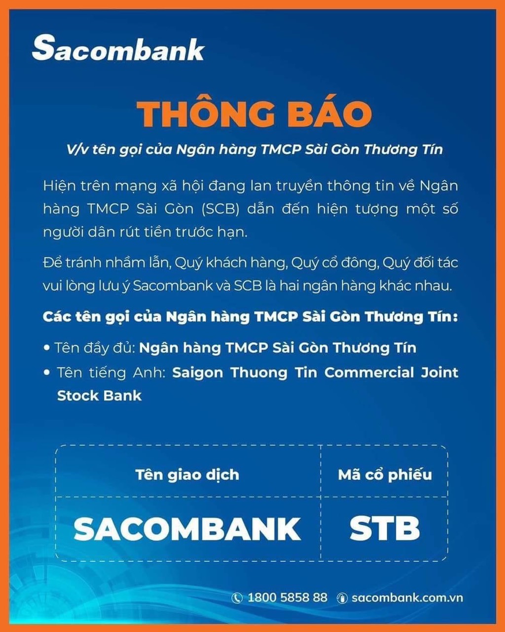 Thông báo của ngân hàng sacombank về những ồn ào xoay quanh việc phá sản