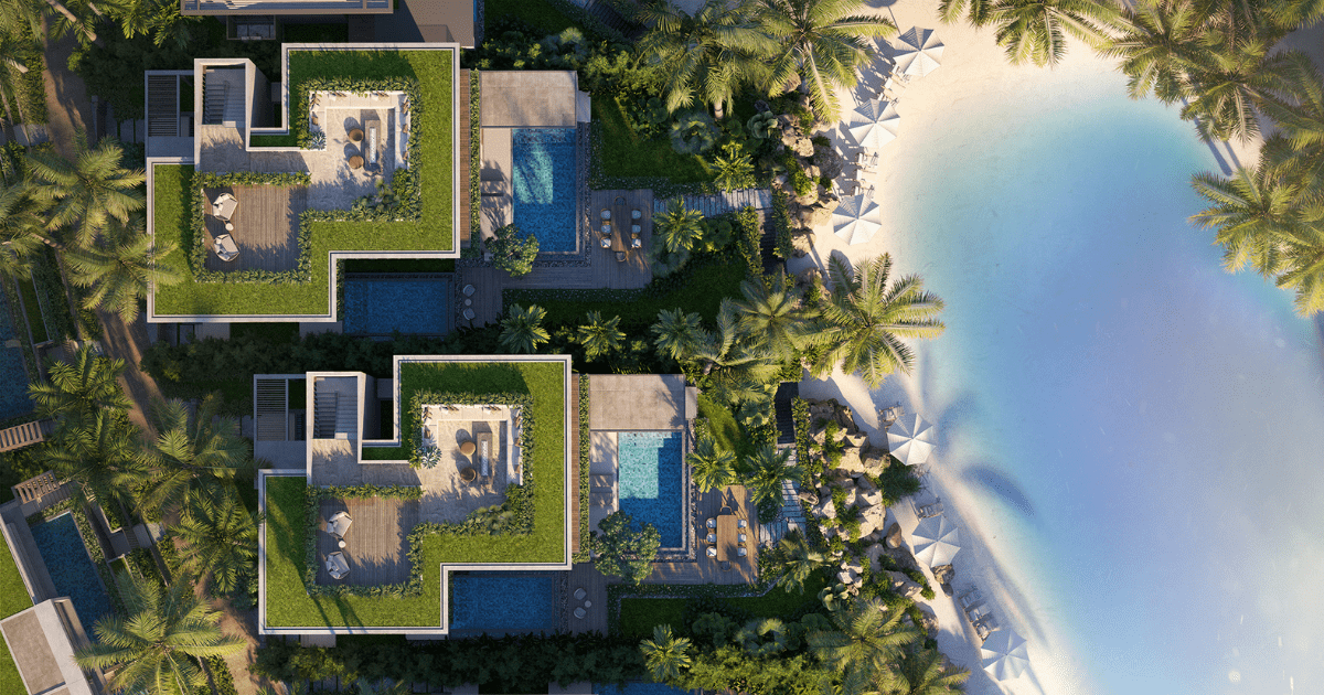 Toàn cảnh dinh thự Aqua Bay tại dự án Gran Melia Nha Trang khi nhìn từ trên cao