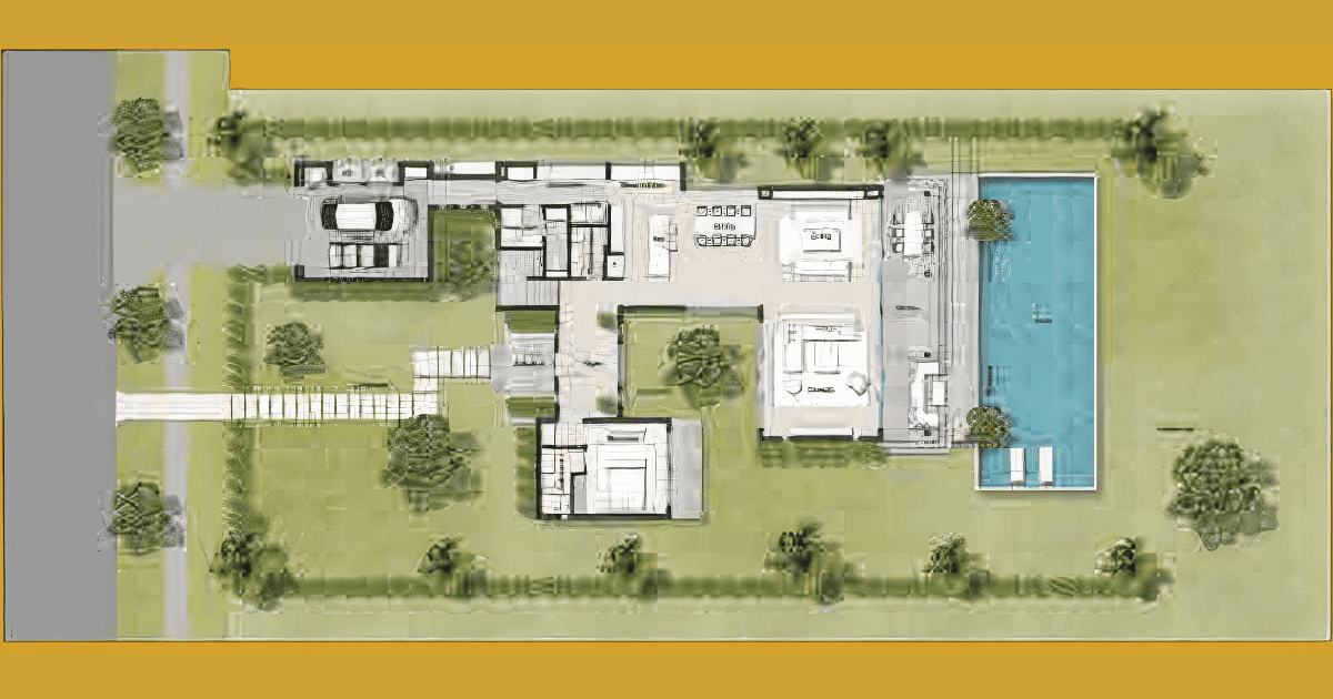layout tầng 1 căn biệt thự 3 phòng ngủ The Ocean Estate Đà Nẵng